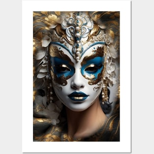 Incognito woman in white gold Venetian opera mask Posters and Art